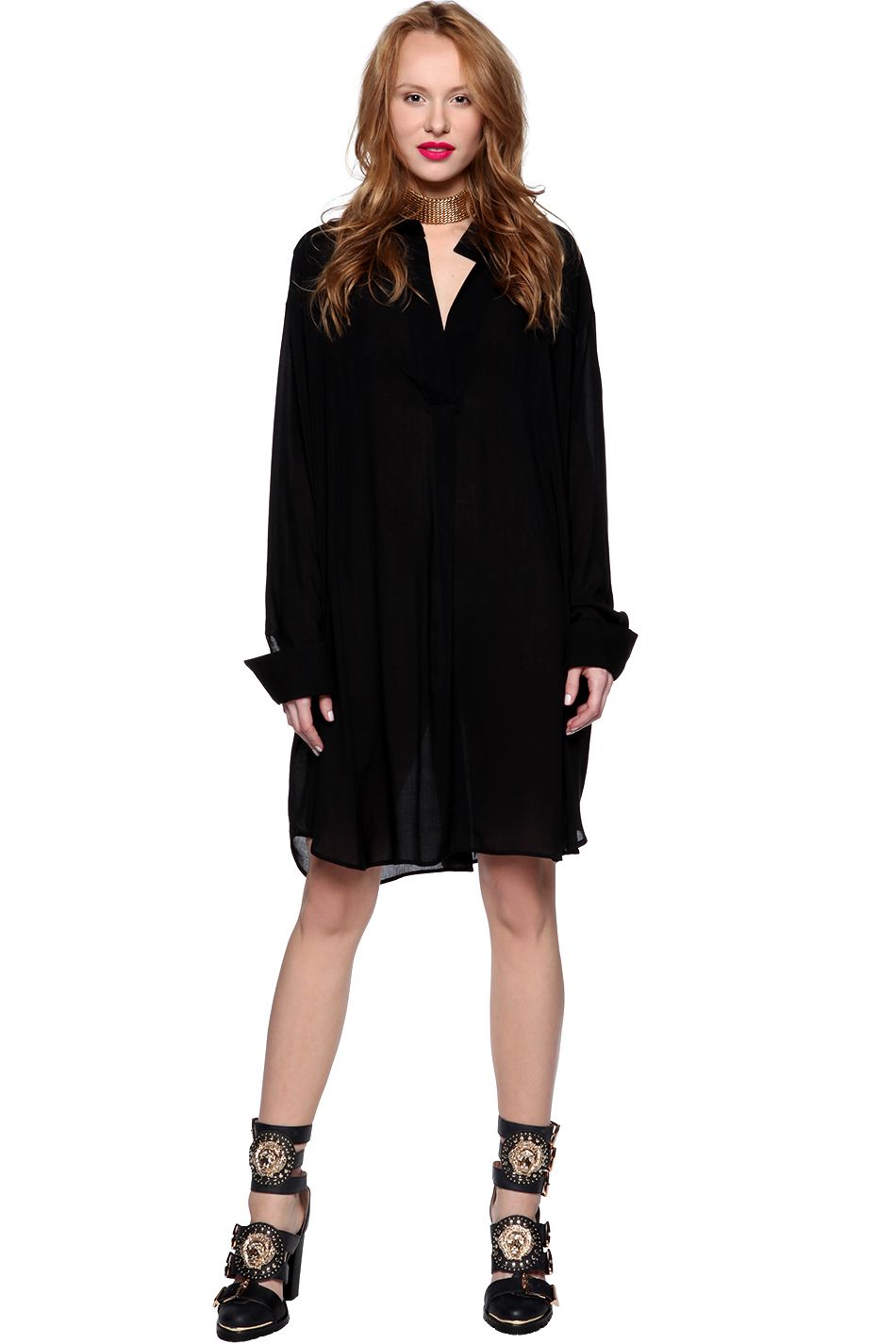 Koszulo-sukienka oversize czarna